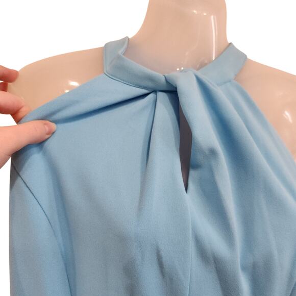 Julia Jordan Twist Halter Midi Cocktail Sheath Dress Sleeveless Blue Size 10 - Picture 8 of 11